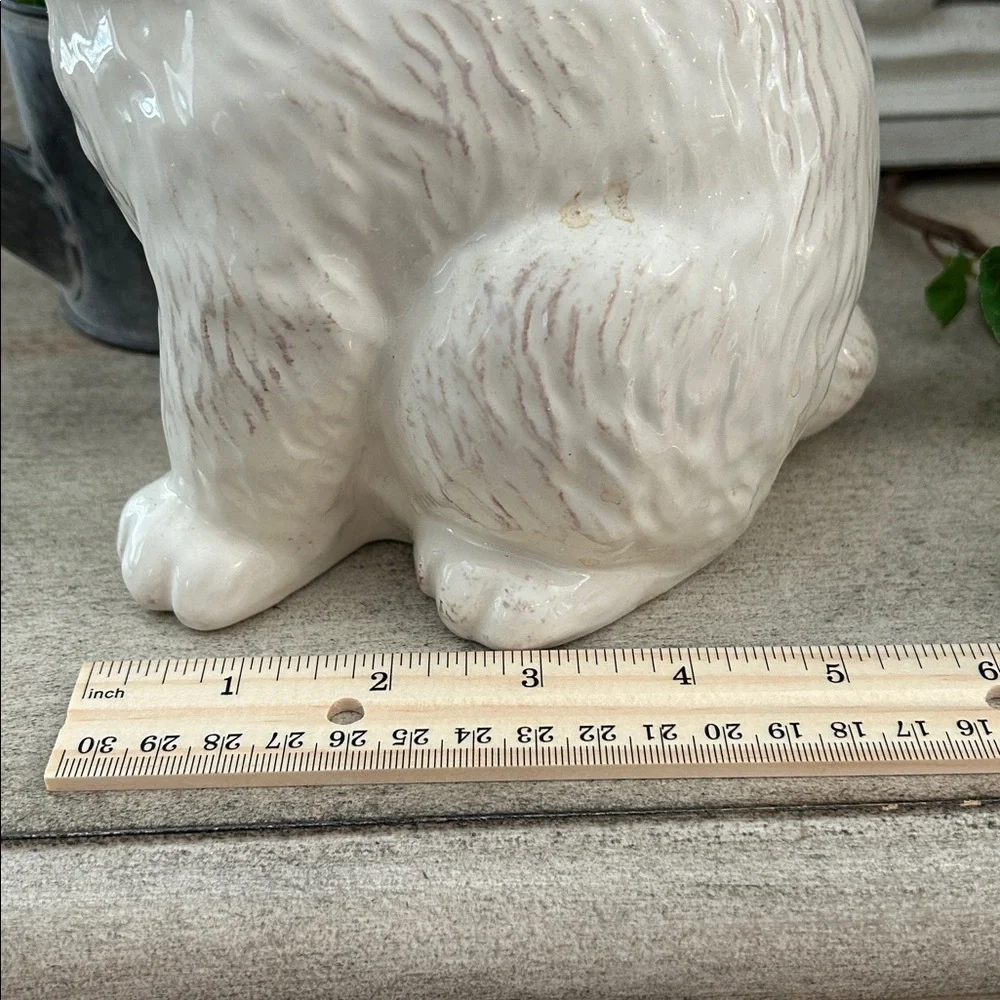 Farmhouse Shabby Chic Cottage Easter Creamy White Ceramic Bunny Figurine decor